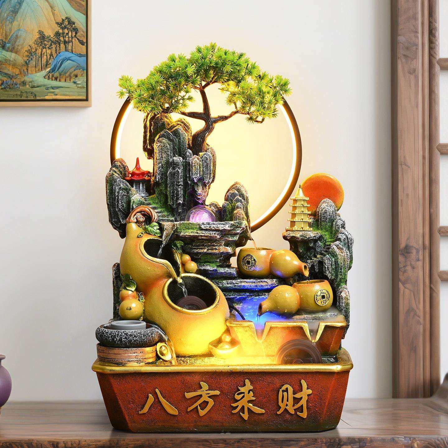 假山流水摆件循环水喷泉风车招财客厅风水轮生财桌面乔迁开业送礼