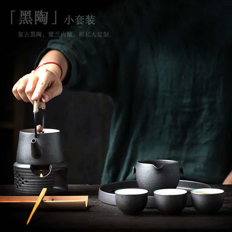 涧影复古茶具套装家用蜡烛加热炉温茶壶小套组中式茶壶保温茶具组