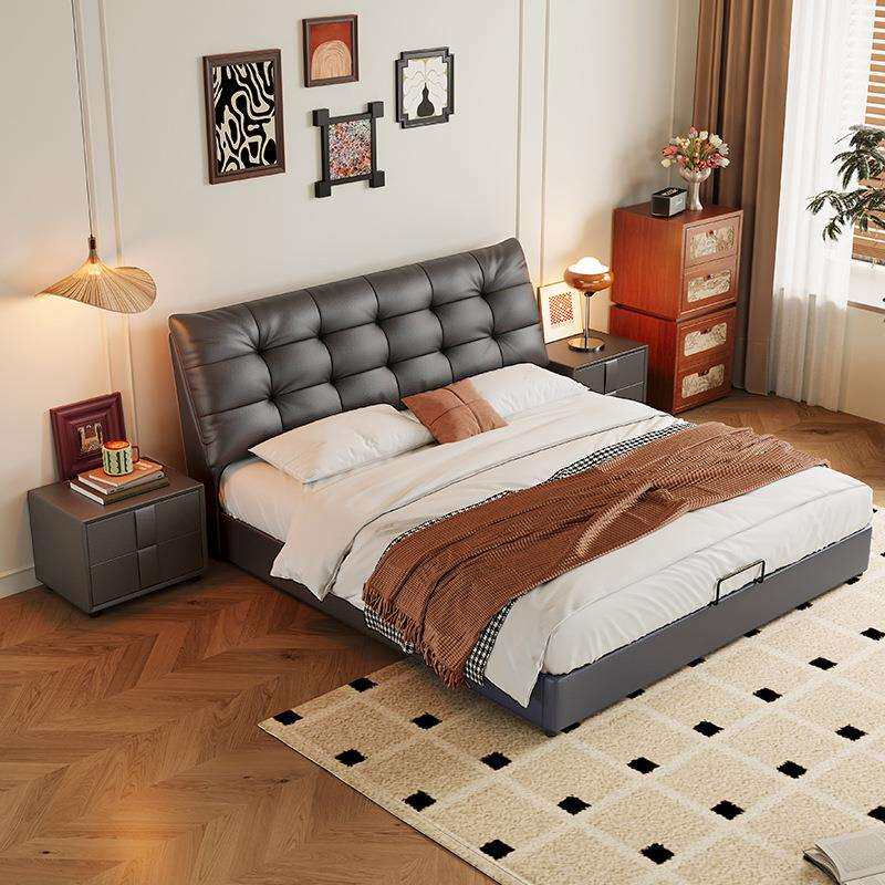 意式轻奢真皮床双人床软床主卧大床现代简约大气软体床出租房皮床