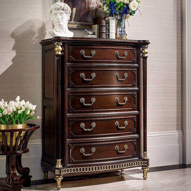 美式新古典斗柜实木五斗柜复合描金五斗柜法式做旧斗柜储物柜