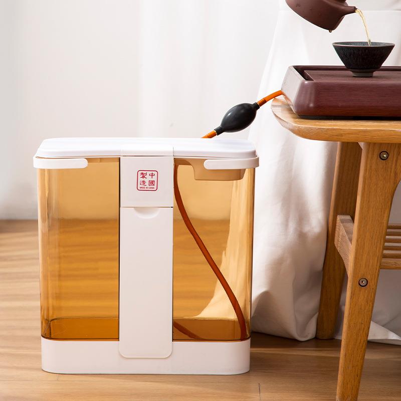 家用大容量茶渣桶方形茶水桶按压式茶台垃圾桶排水管过滤茶桶