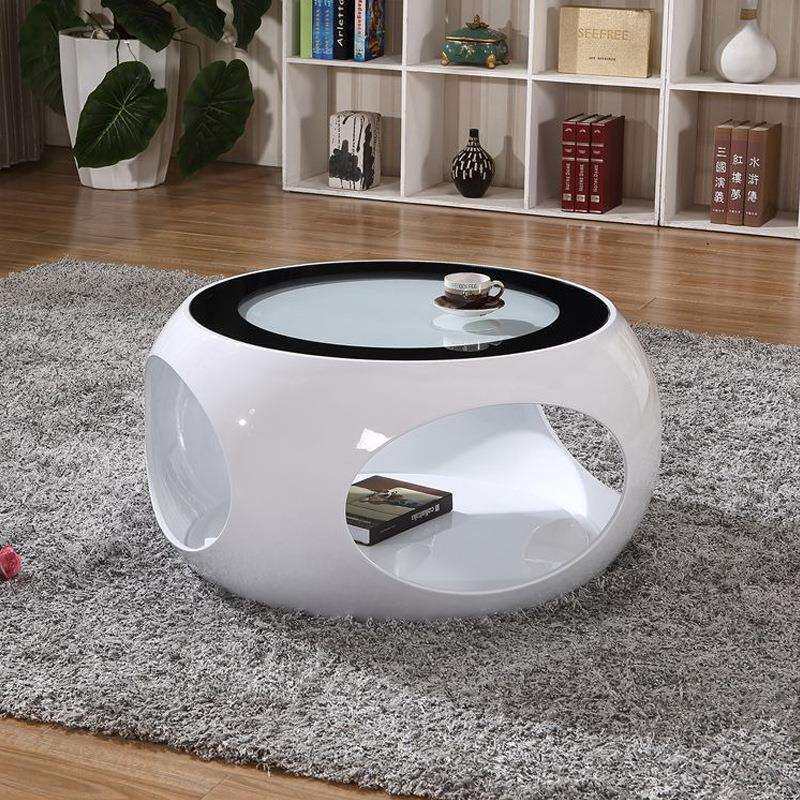 新款镂空茶几时尚简约个性现代创意钢琴烤漆圆形家用茶几钢化玻璃