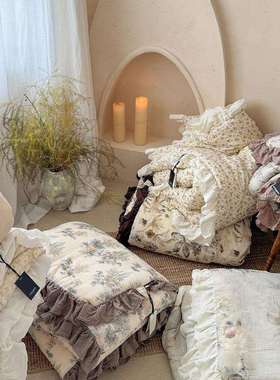 CELING法式全棉A类皱皱纱花边春秋被冬被保暖加厚可水洗双人被芯