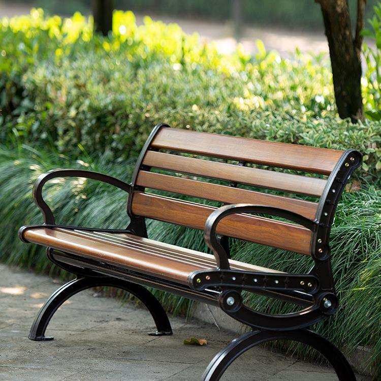 公园椅户外长椅休闲防腐木塑木室外长凳子条靠背排椅庭院铸铝座椅