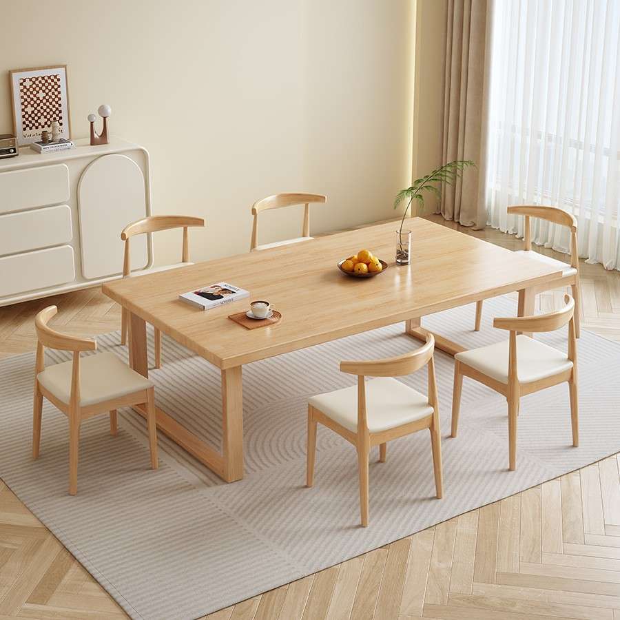 北欧实木餐桌 家用小户型长方形多人聚餐饭桌餐厅简约餐桌椅组合