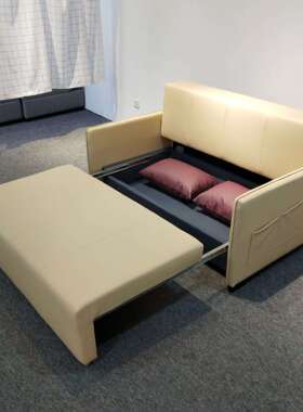 现代简约鹅黄色面料沙发双人折叠小户型卧室客厅可储物功能沙发床