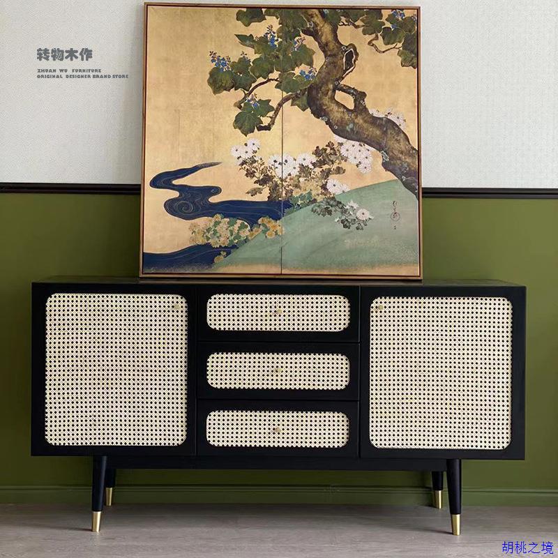 中古风实木藤编设计师餐边柜
