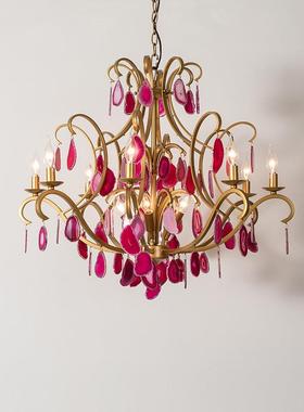 灯饰美式卧室吊灯餐厅灯创意个性紫色玛瑙水晶灯客厅吊灯