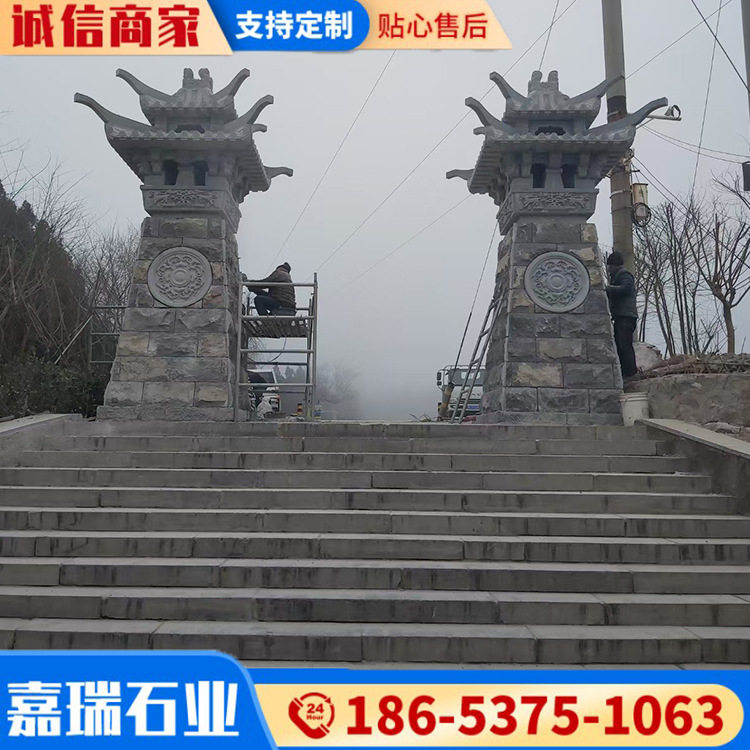 石雕汉阙门口摆件 汉白玉仿古建筑门楼 汉代标志建筑景区雕刻汉阙