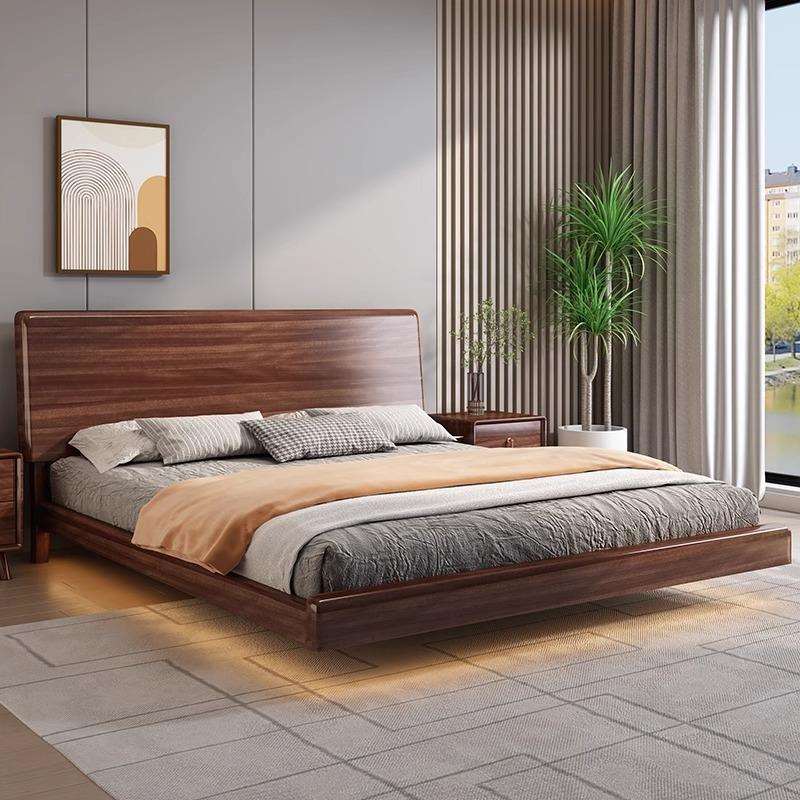北欧悬浮床现代简约全实木床主卧1.8米胡桃木1米5带感应灯双人