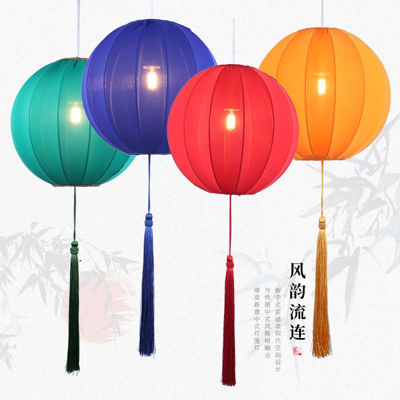 古风灯笼圆形室内装饰传统布艺花灯挂饰结婚户外中式创意发光吊灯