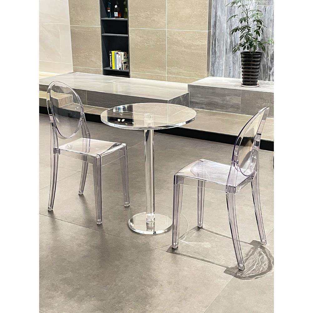 A10L北欧透明亚克力悬浮小圆玻璃洽谈桌子小户型餐桌家用网红水晶