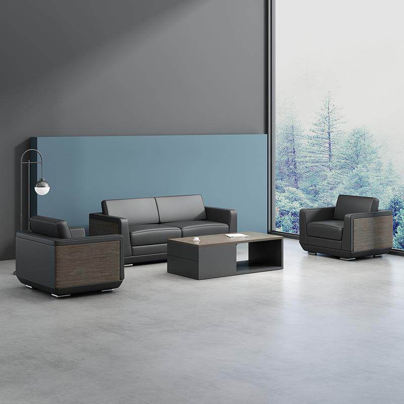 皮艺海绵白色办公商务接待现代休闲简约单人三人位办公室沙发