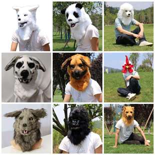 动物熊猫头套动嘴塑料万圣节毛绒面具吸塑头套舞台派对装扮道具