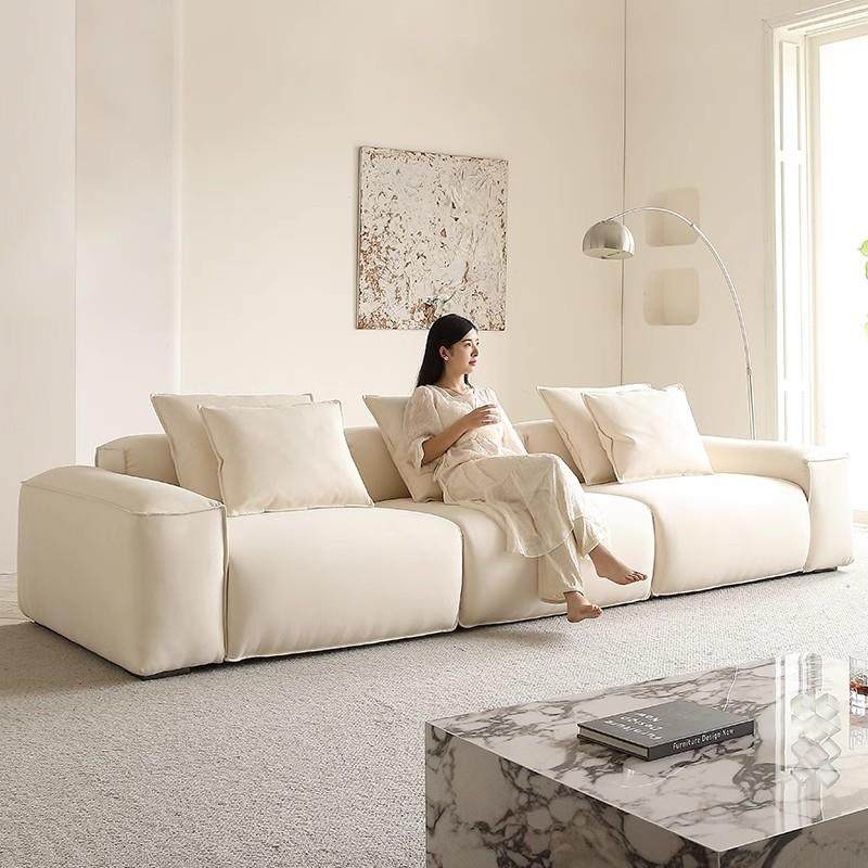 现代简约沙发意式极简布艺沙发客厅2024新款白色豆腐块磨砂布沙发