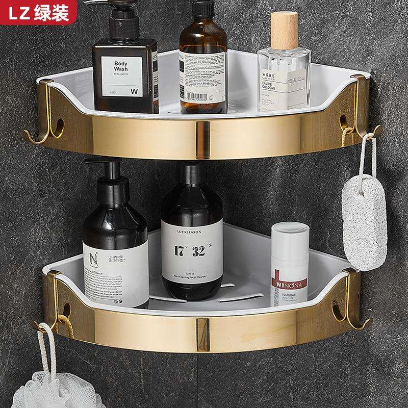 金色浴室卫生间304不锈钢置物架免打孔厕所洗手间洗漱台三角收纳