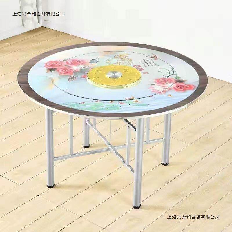 简易不锈钢圆桌面家用餐桌农村流动席桌子烧烤桌可折叠大圆桌面板