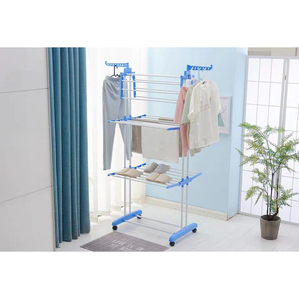 落地晾衣架折叠双杆三层晒衣架移动多层晒衣架毛巾晾晒架挂衣架