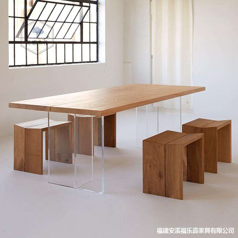 亚克力悬浮餐桌轻奢现代简约家用小户型大板桌子白蜡木实木工作台