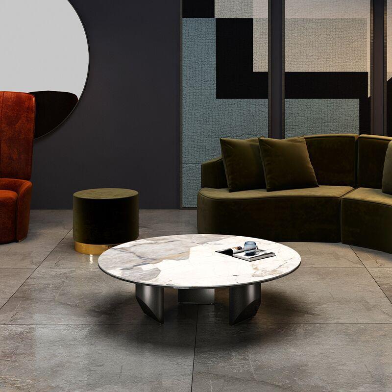 轻奢圆形岩板茶几现代极简约客厅小户型黑钛不锈钢大理石奢石茶几
