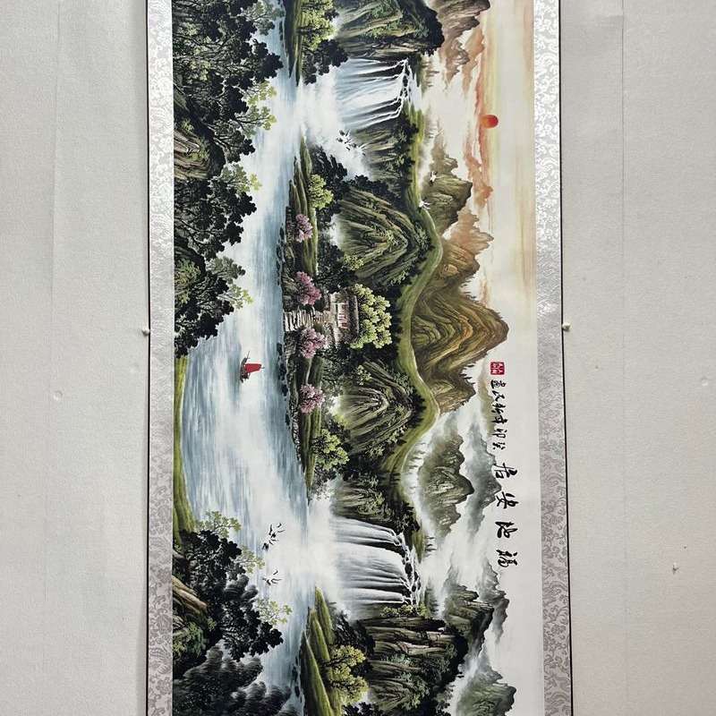 仿古宣纸中堂画工笔画办公室挂装饰画横幅山水2国画紫光灯画