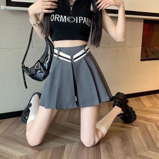 秋季假两件裙裤一体拼接百褶裙感休闲高腰松紧腰a字型双层短裤裙