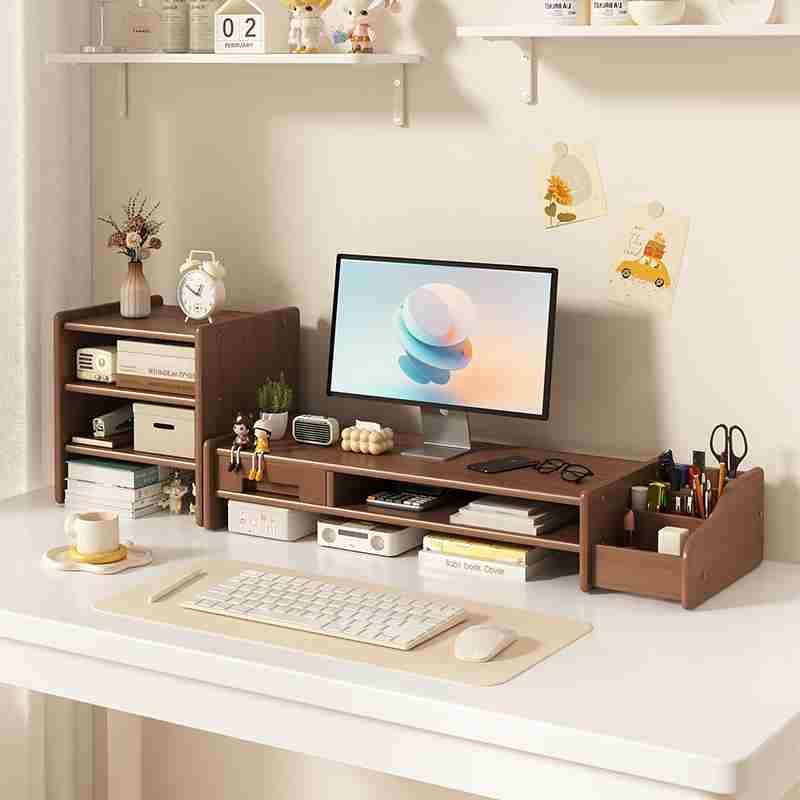 台式电脑增高架桌面置物架办公室工位带抽屉收纳架显示器垫高托架