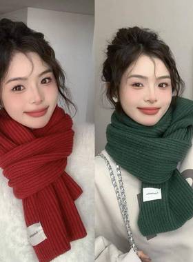 针织毛线新年过年喜庆红色围巾男女学生儿童秋冬季短小围脖we50-1