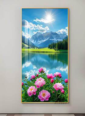 青山绿水现代简约入户玄关装饰画高级感平静河流壁画走廊过道挂画