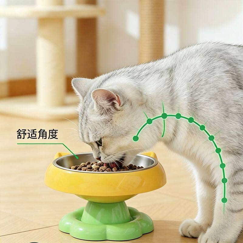 猫碗猫咪粮碗喝水碗保护颈椎猫食盆不锈钢狗碗易打翻宠物碗