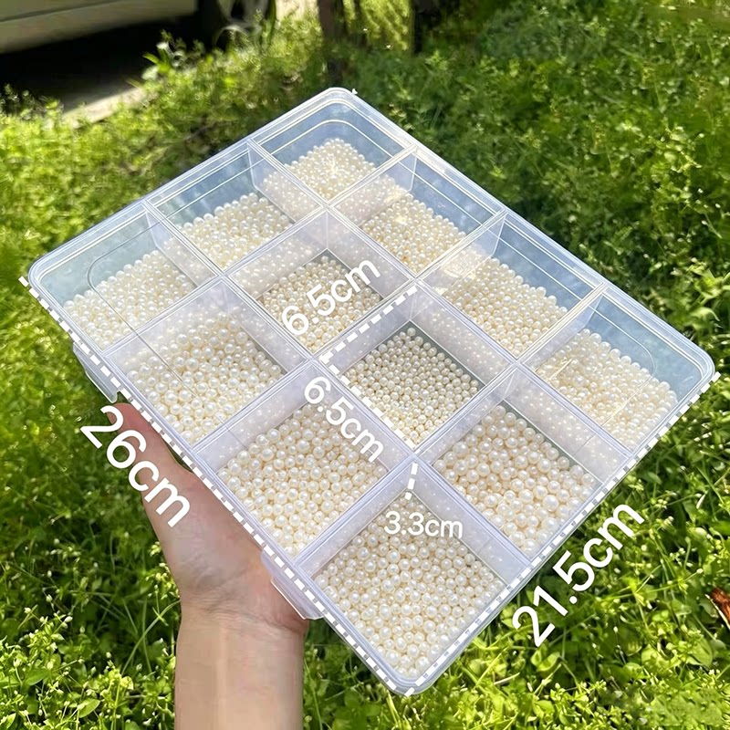 大十二宫格透明收纳盒固定卡槽分格大容量米珠拼豆首饰收纳盒子