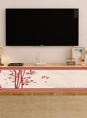 红色客厅电视柜遮挡帘无门矮柜杂物遮丑布帘自粘式魔术贴防尘拉帘