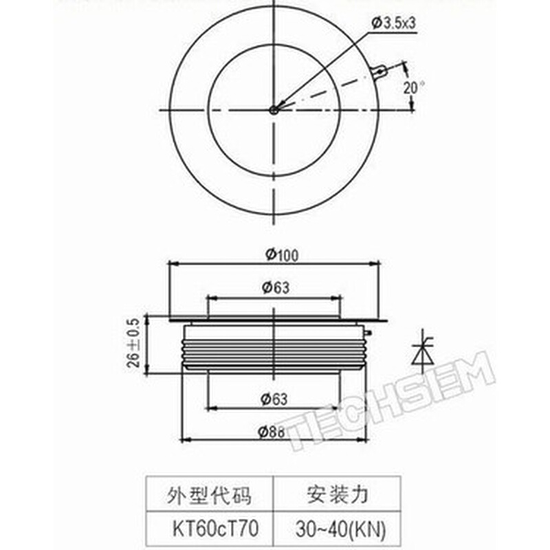 台基TECHSEM Y70KKG KK2000A16001800V中频电炉快速可控硅晶闸管