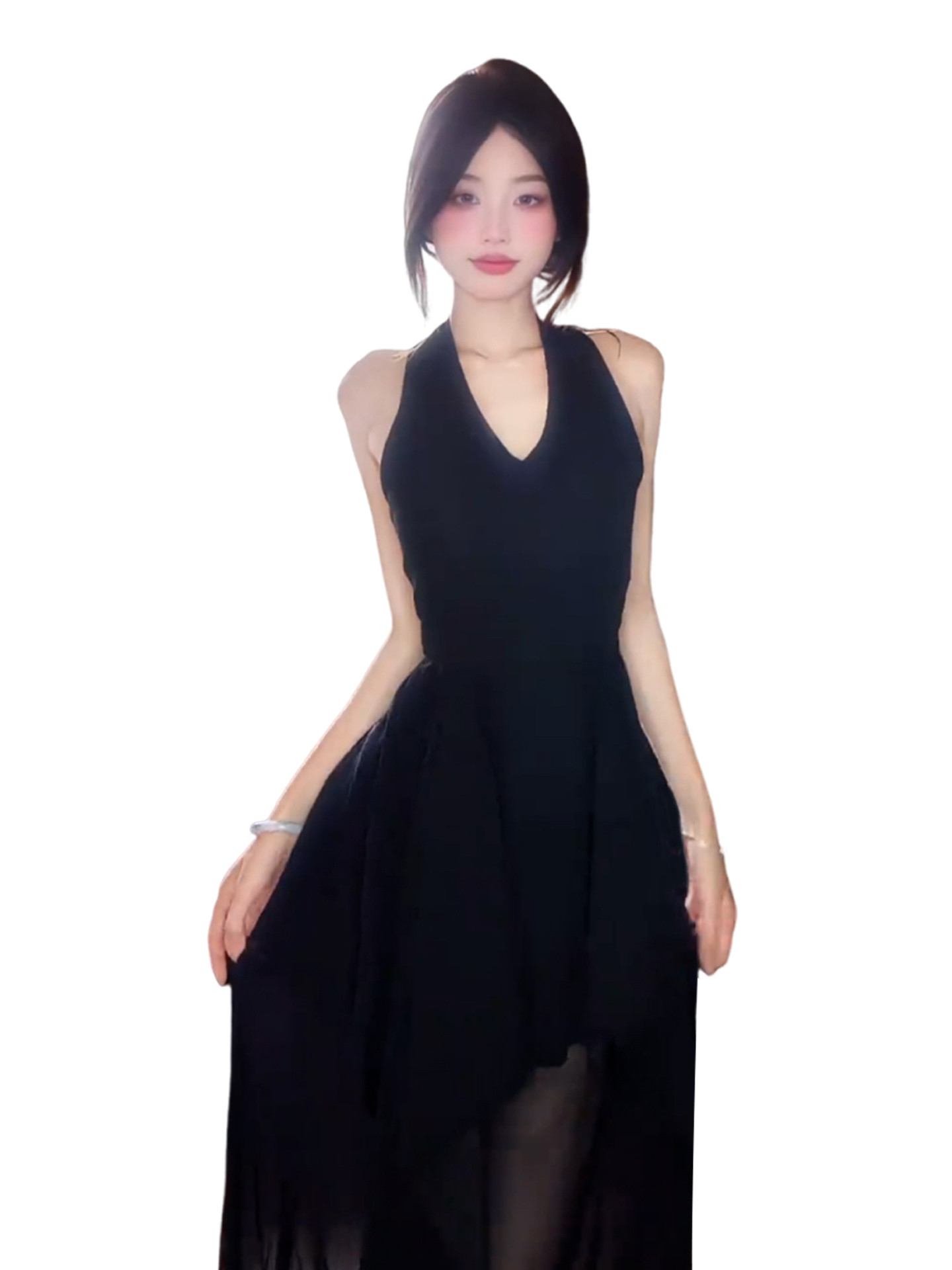 French Chic Halter Maxi: Innocent Allure, Black Summer Style - Product image 5