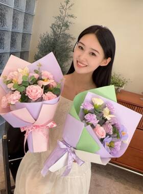 母亲节礼物手捧玫瑰花康乃馨香皂花束成品生日送女生妈妈婆婆永生