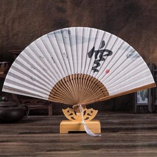 布男生便携骨绢子折扇男士 玉厂 实耐家国风用古风扇中式 高中结男款