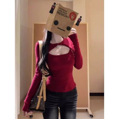 磨毛V领设计感镂空T恤女