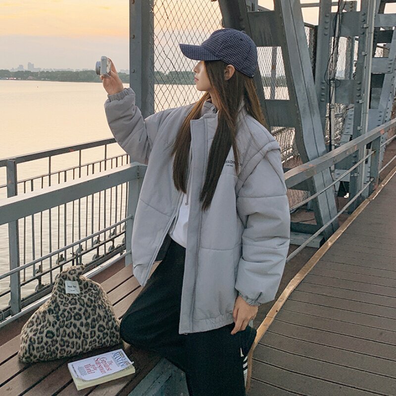 2025年冬季时尚加厚棉服女袖子可拆卸男女同款宽松保暖情侣装外套