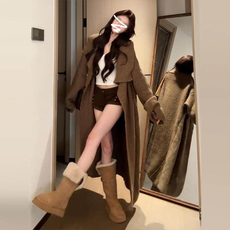 美拉德针织开韩衫慵懒风高级感长款系毛衣外套女秋2025新冬款C34M