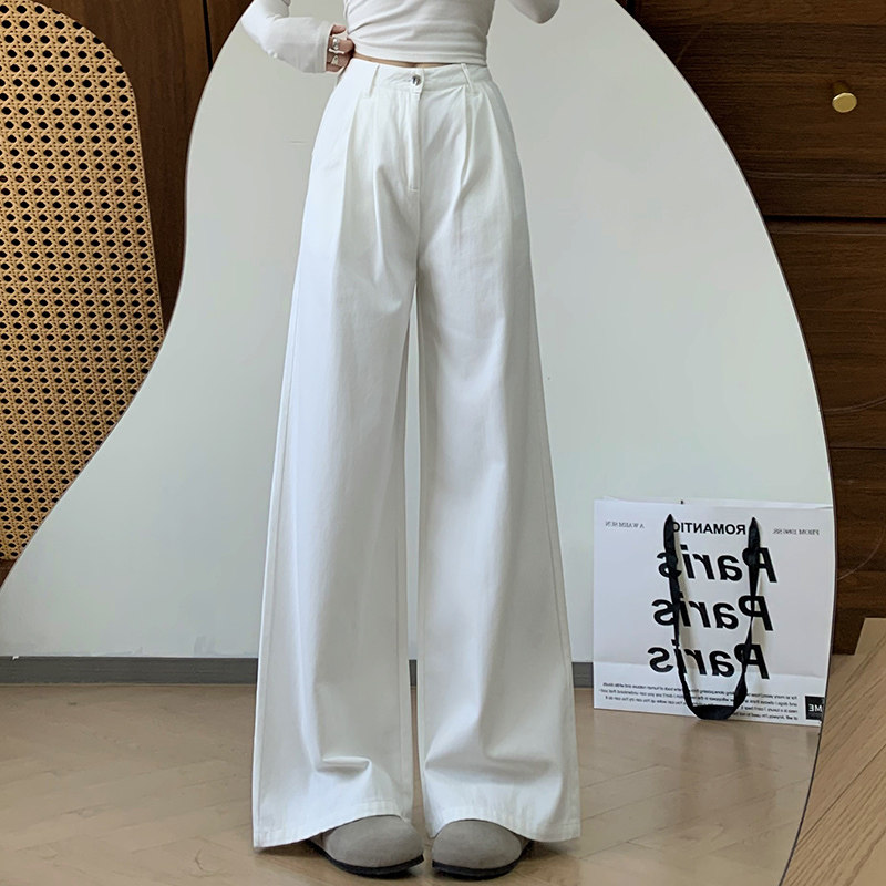 白色早春阔腿裤女秋2026新款高腰垂感直筒高级感小个子西装休闲裤