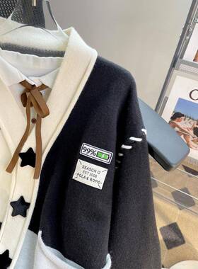 设风计感小众毛衣FY5521外套女宽松慵懒冬季星星拼接软衫糯针织秋