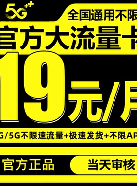 流量卡纯流量上网卡大王手机卡电话卡无线限不限速5G全国通用