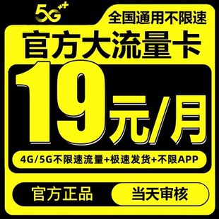 流量卡纯流量上网卡大王手机卡电话卡无线限不限速5G全国通用