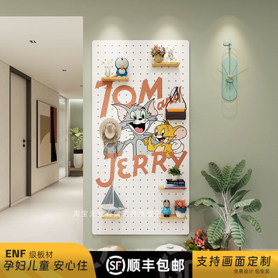 实木置物架洞洞板定制玄关置物架图案洞洞板入户衣架装饰收纳架