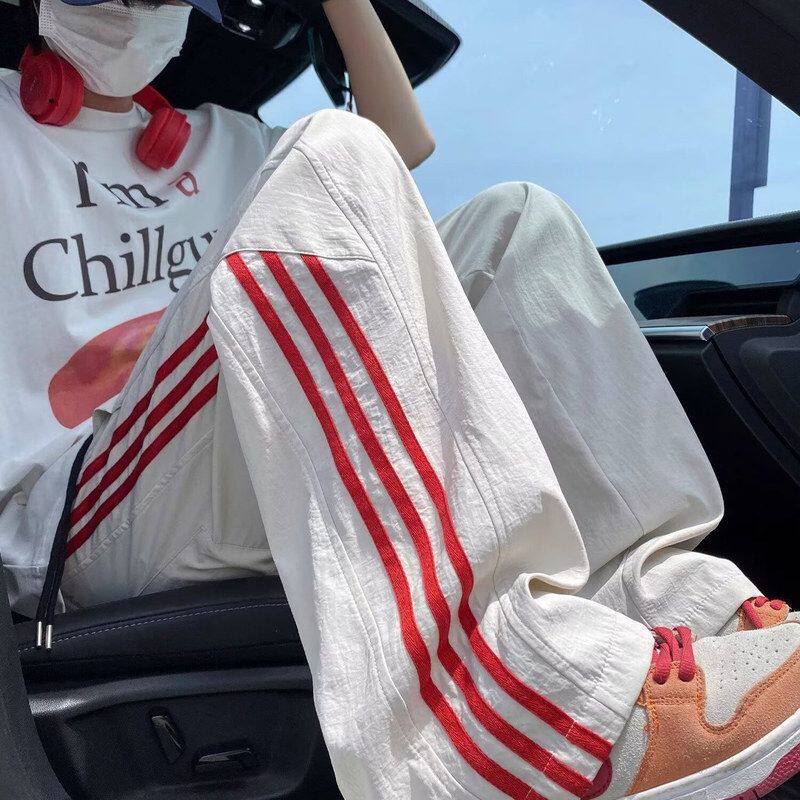 高级感条纹休闲裤男款设计感撞色宽松阔腿裤宽松慵懒风潮流直筒裤