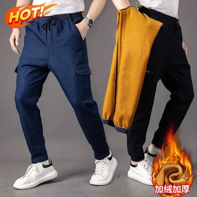 秋冬季加绒加厚男士牛仔裤男士