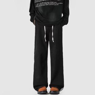 美式条纹三条杠牛仔裤男款直筒百搭宽松阔腿裤潮流运动休闲裤