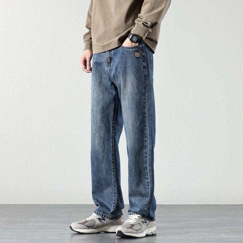 直筒牛仔裤男款蓝色宽松阔腿休闲裤子2025春秋款流行百搭男裤长裤