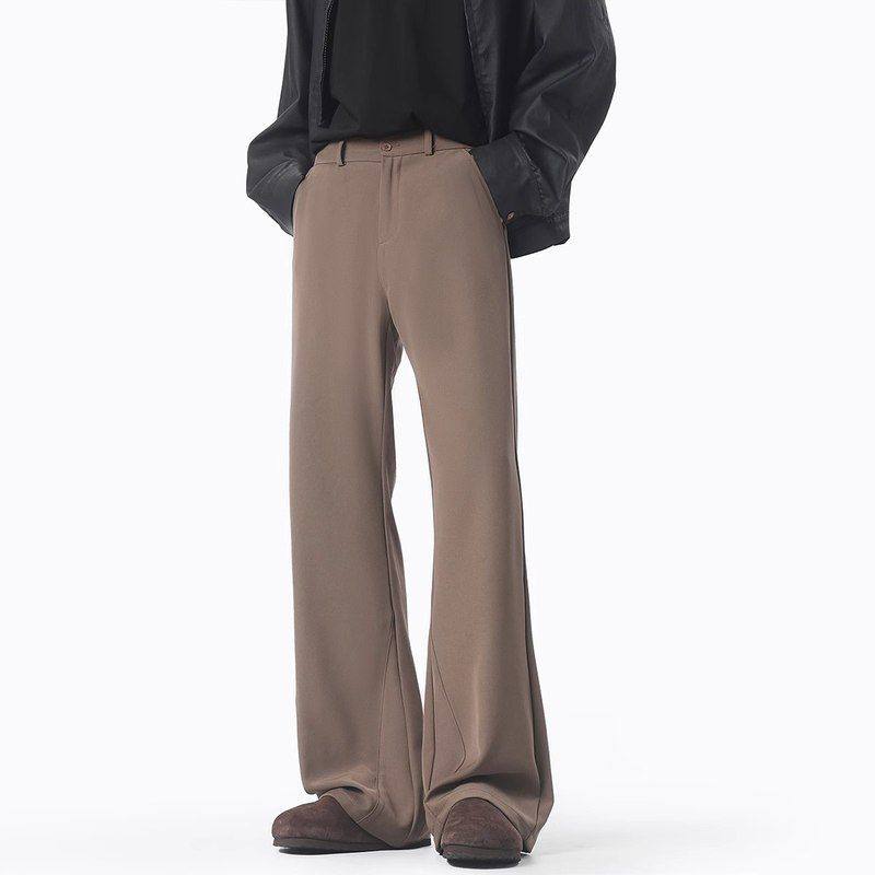 情侣春秋黑色直筒裤子男款弯刀微喇西裤垂感高级感休闲西装裤