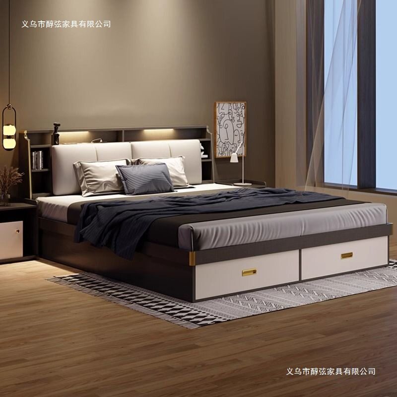 气动高箱储物床婚床1.8米1.2m1.5米主卧小户型板式现代简约双人床